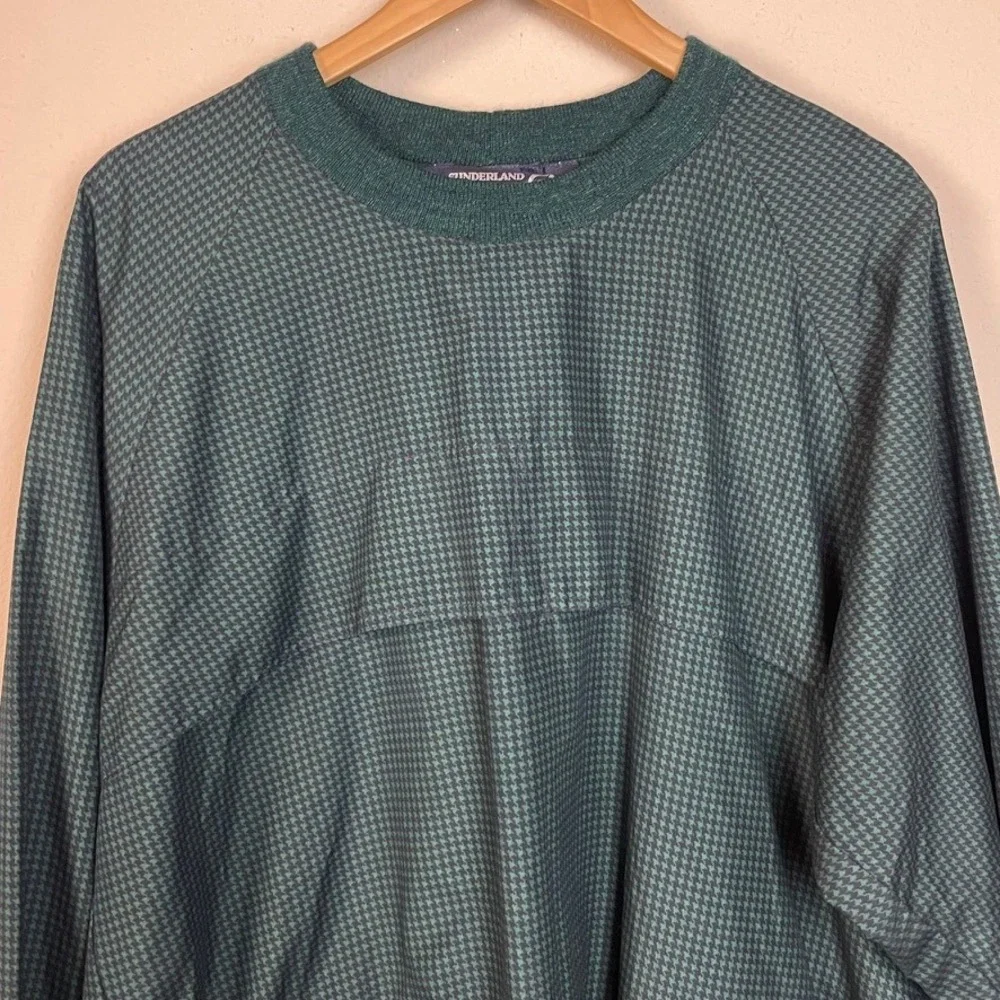 Sunderland of‎ Scotland Classic Golf Pullover Shirt Houndstooth Green Blue Sz XL